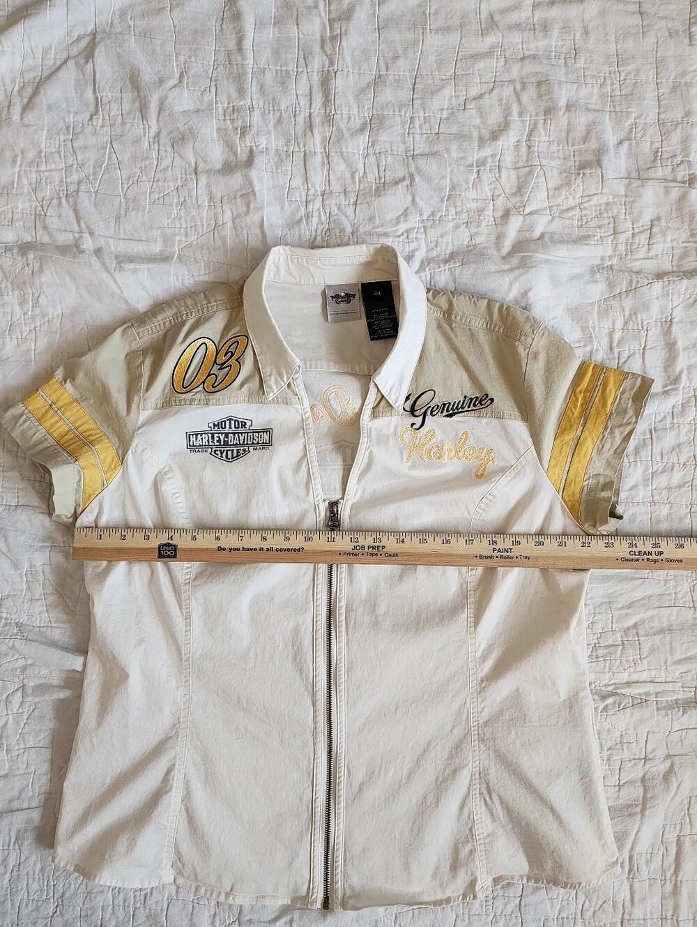 Harley Davidson Shirt Womens Size2XL White Beige Full Zip V-Neck 03 Garage Biker - Picture 6 of 16